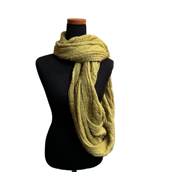 LUXURY WOODEN SHIPS WOOL TUBE SCARF infinity mustard color mohair blend unisex - Picture 4 of 14